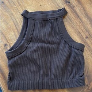 Brown Ribbed Women's Crop Top